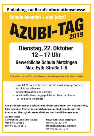 Berufsinfomesse Metzingen - Azubi- TAG 2019 am 22.10.2019